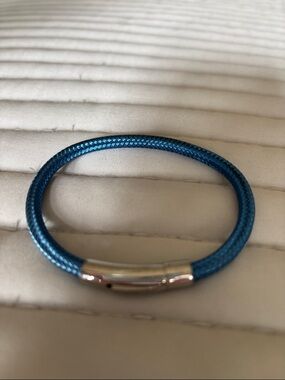Tateossian Blue Copper Braided Cord Bracelet with Silver-Tone Clasp. 8 inch.